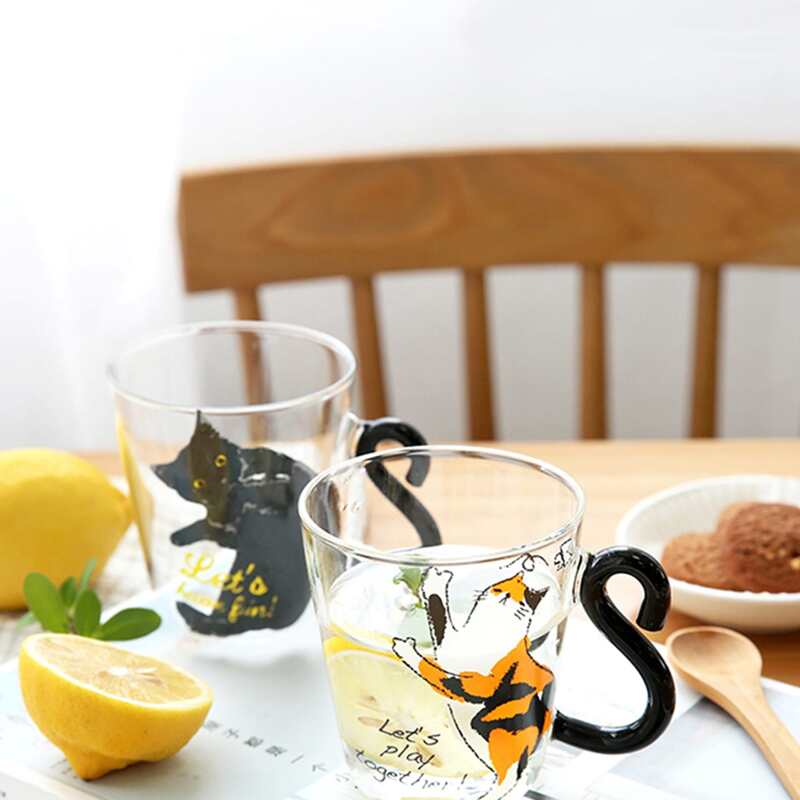 

1pc Cat Shaped Glass Mug, Multicolor