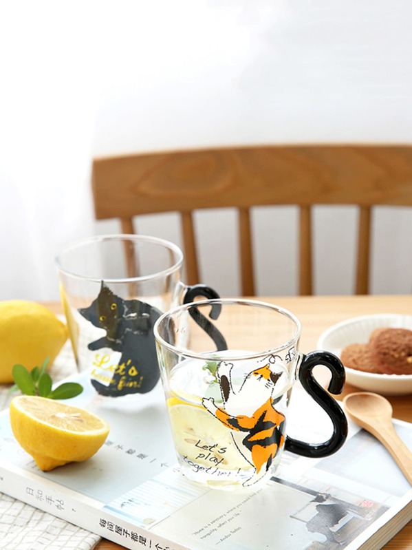 

Стеклянная кружка в форме кота 1шт, Многоцветный