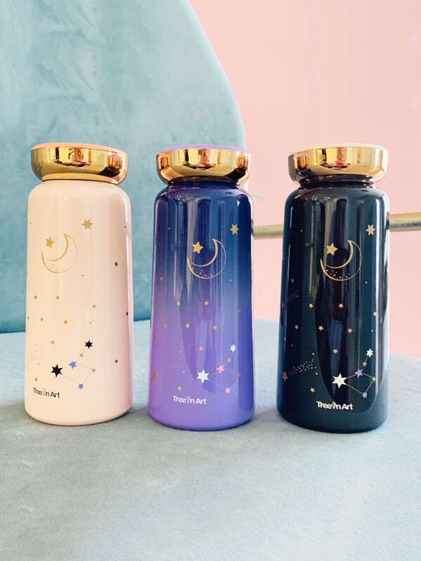

1pc Moon & Star Print Vacuum Cup, Multicolor