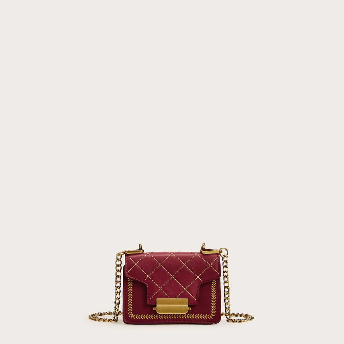 

Mini Stitch Detail Chain Crossbody Bag, Burgundy