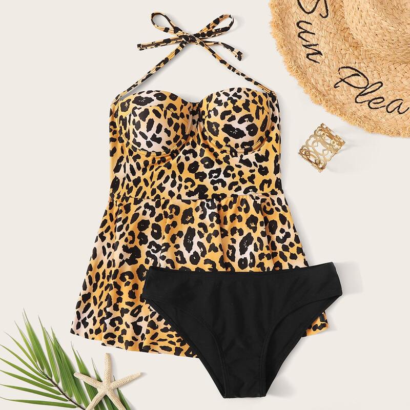 

Leopard Underwire Top With Cheeky Tankini, Multicolor