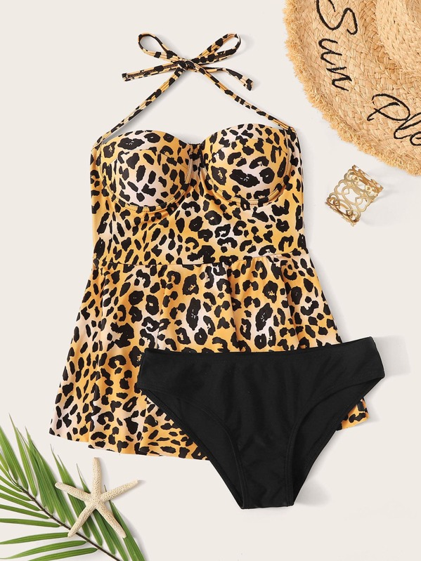 

Leopard Underwire Top With Cheeky Tankini, Multicolor
