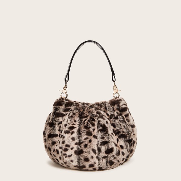 

Leopard Fluffy Satchel Bag, Multicolor