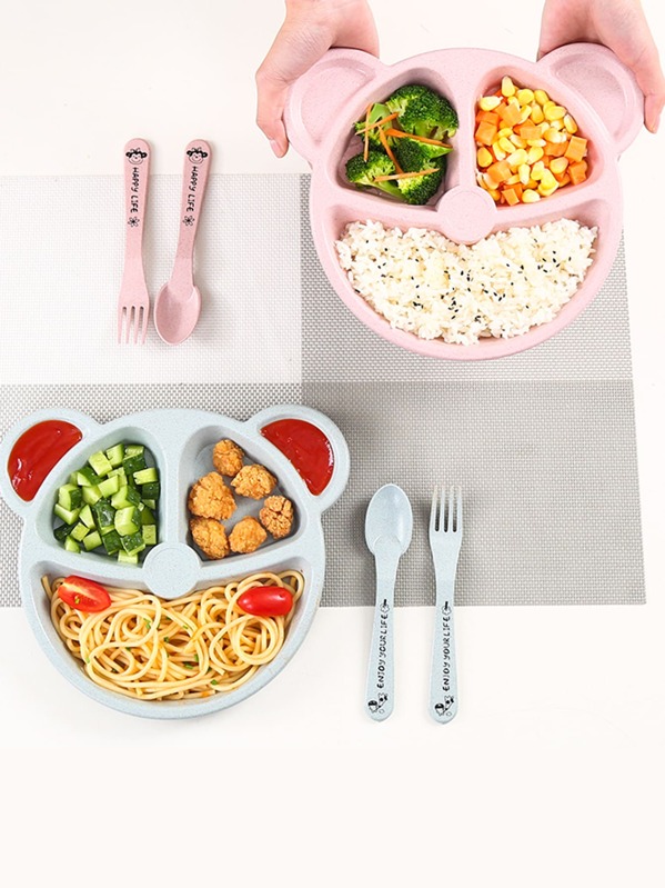 

3pcs Bear Shaped Kids Plate With Fork & Spoon