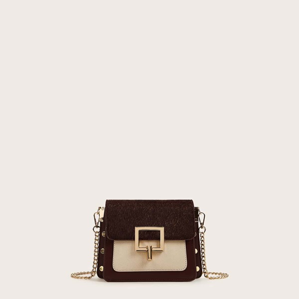 

Two Tone Flap Chain Bag, Multicolor