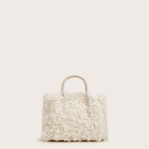 

Faux Fur Decor Satchel Bag, White