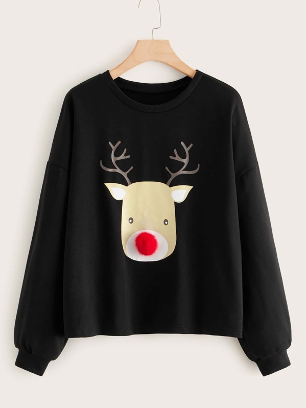 

Plus Christmas Cartoon Graphic Drop Shoulder Sweatshirt, Black