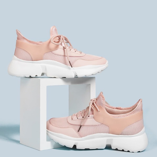 

Lace-up Front Chunky Sneakers, Pink