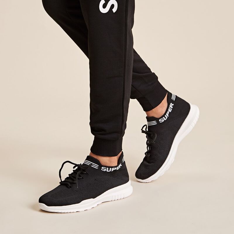 

Lace-up Front Letter Graphic Sneakers, Black