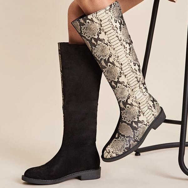 

Snakeskin Panel Knee High Boots, Multicolor