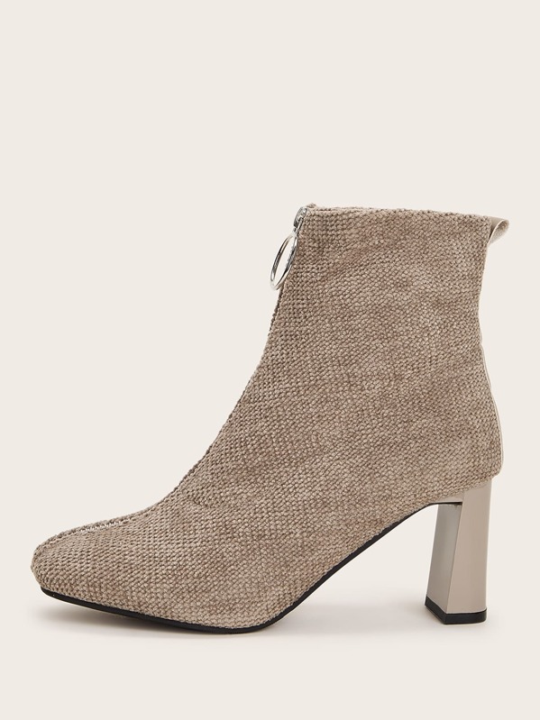 

Zip Front Chunky Heeled Boots, Khaki