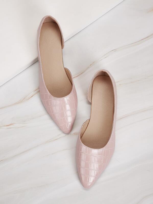 

Croc Embossed Dorsay Flats, Pink