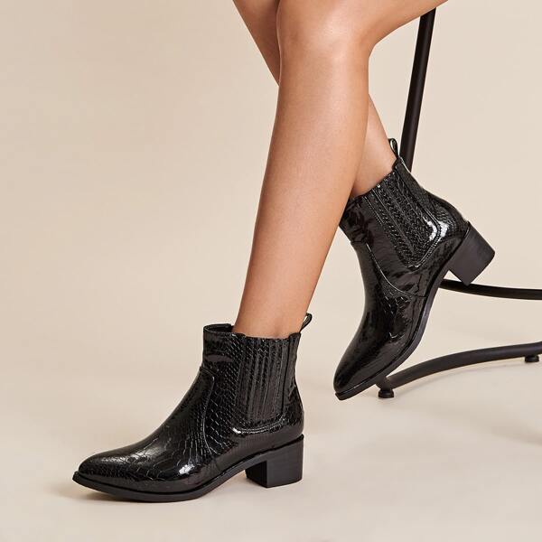 

Snakeskin Embossed Chelsea Boots, Black