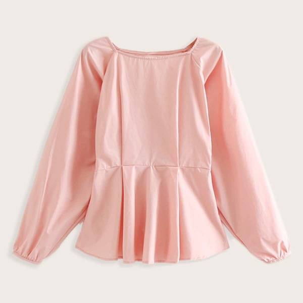 

Bishop Sleeve Ruffle Hem Blouse, Pink