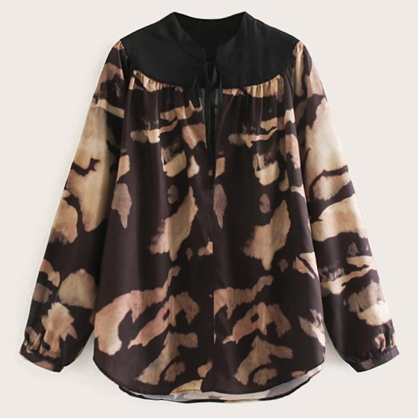 

Tie Neck Curve Hem Blouse, Multicolor