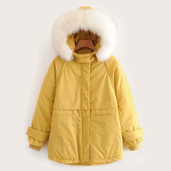 

Zip Up Contrast Faux Fur Hooded Puffer Coat, Yellow