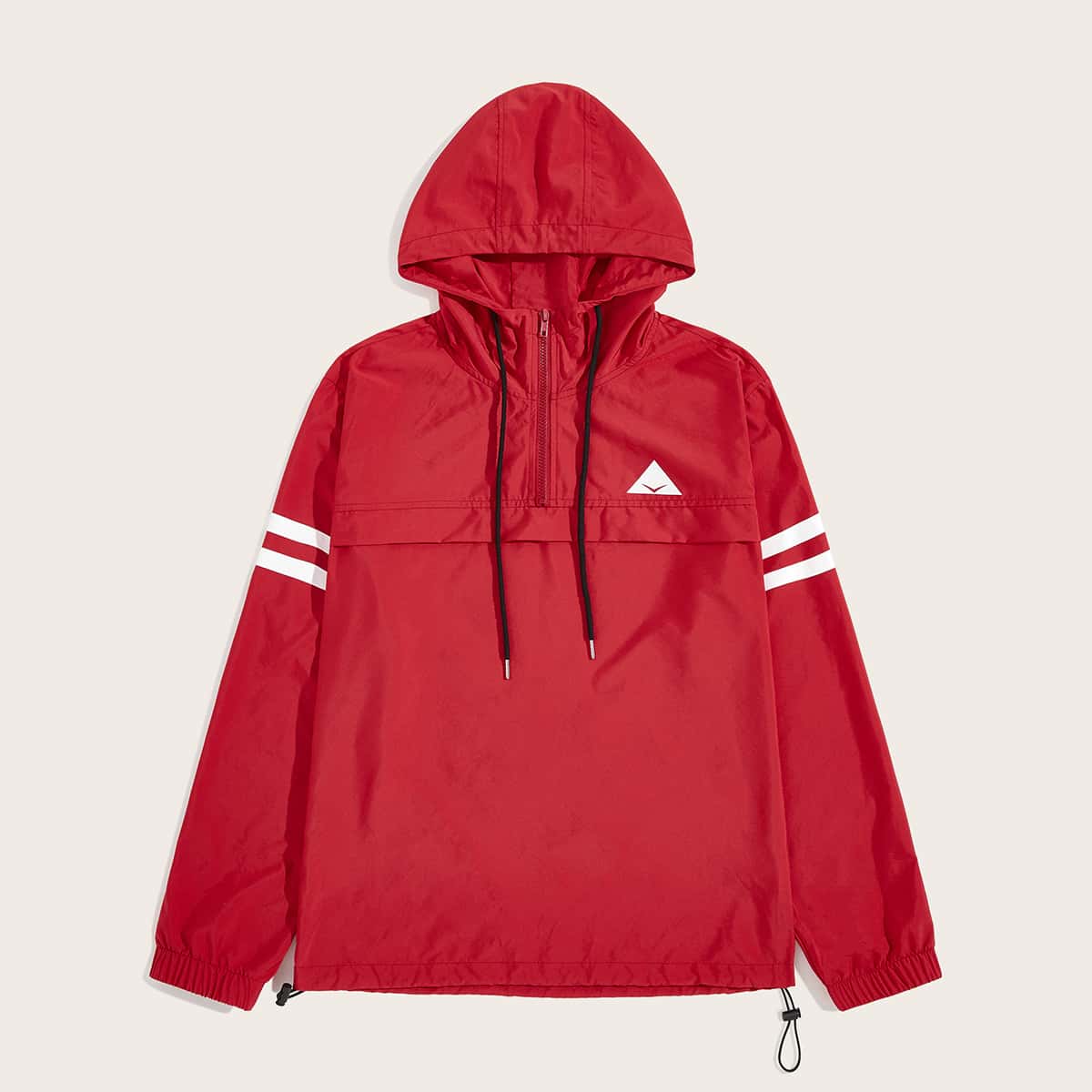 

Guys Half Zip Placket Striped Sleeve Hooded Anorak, Red bright