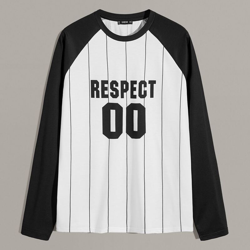 

Guys Striped and Letter Graphic Raglan Sleeve Tee, Black and white