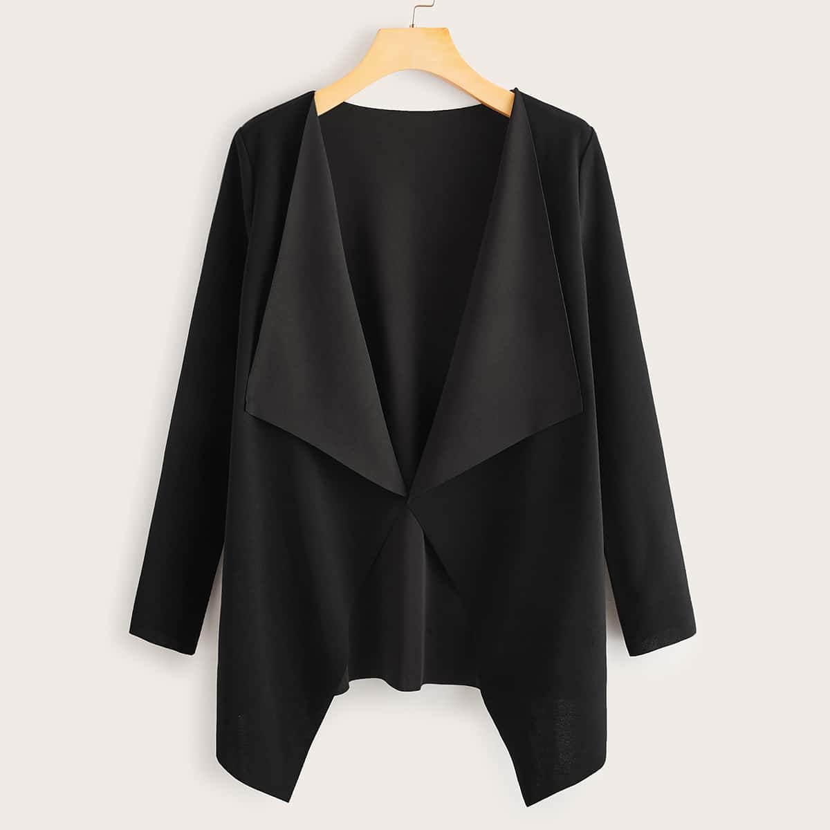 

Draped Collar Open Front Coat, Black