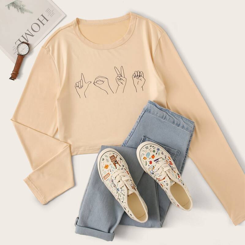 

Gesture Graphic Pastel Crop Top, Nude