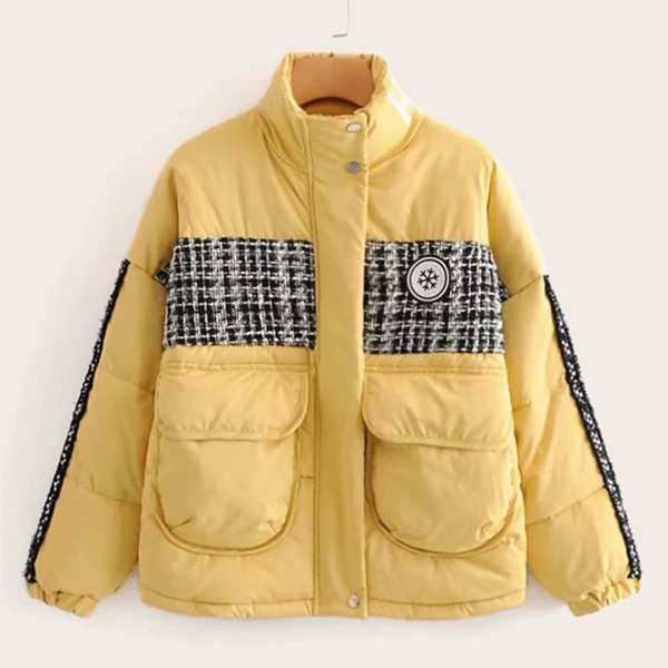 

Funnel Neck Contrast Tweed Padded Jacket