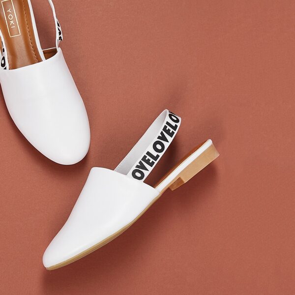 

Round Toe Printed Slingback Slide On Flats, White