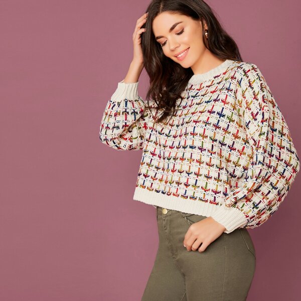 

Crew Neck Multi Colored Knit Pullover Sweater