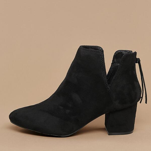 

Almond Toe Split Shaft Chunky Heel Booties, Black