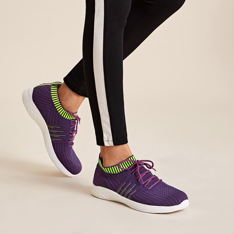 

Lace Up Knit Trainers, Purple