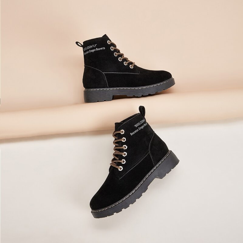 

Lug Sole Slogan Graphic Boots, Black