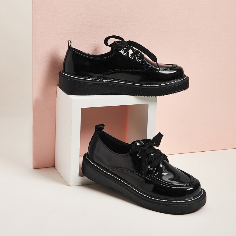 

Lace Up Chunky Sole Wide Fit Flats, Black