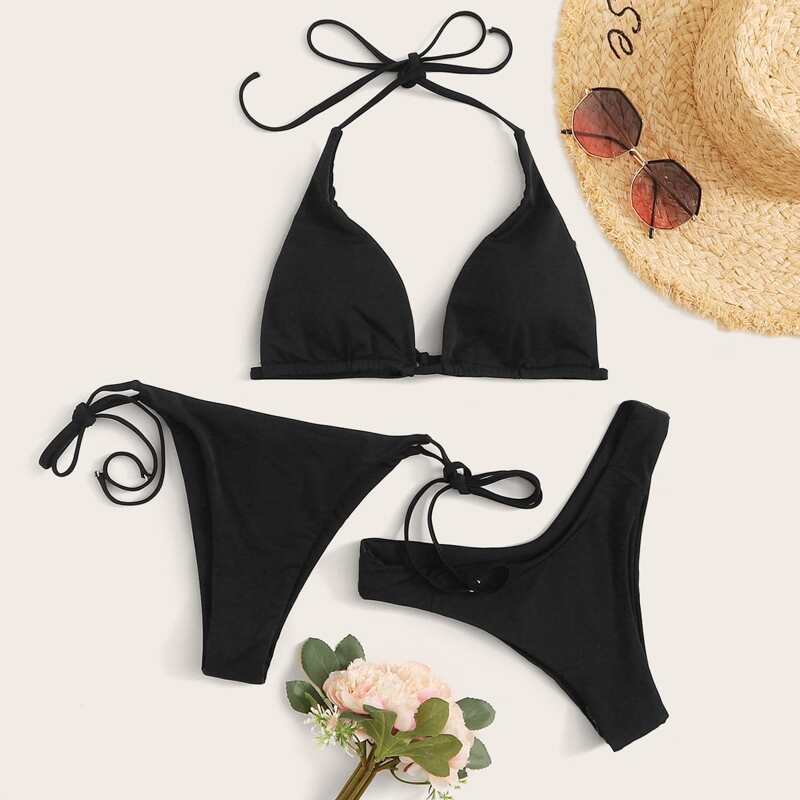 

1pc Halter Top & 2pcs Matched Panty, Black