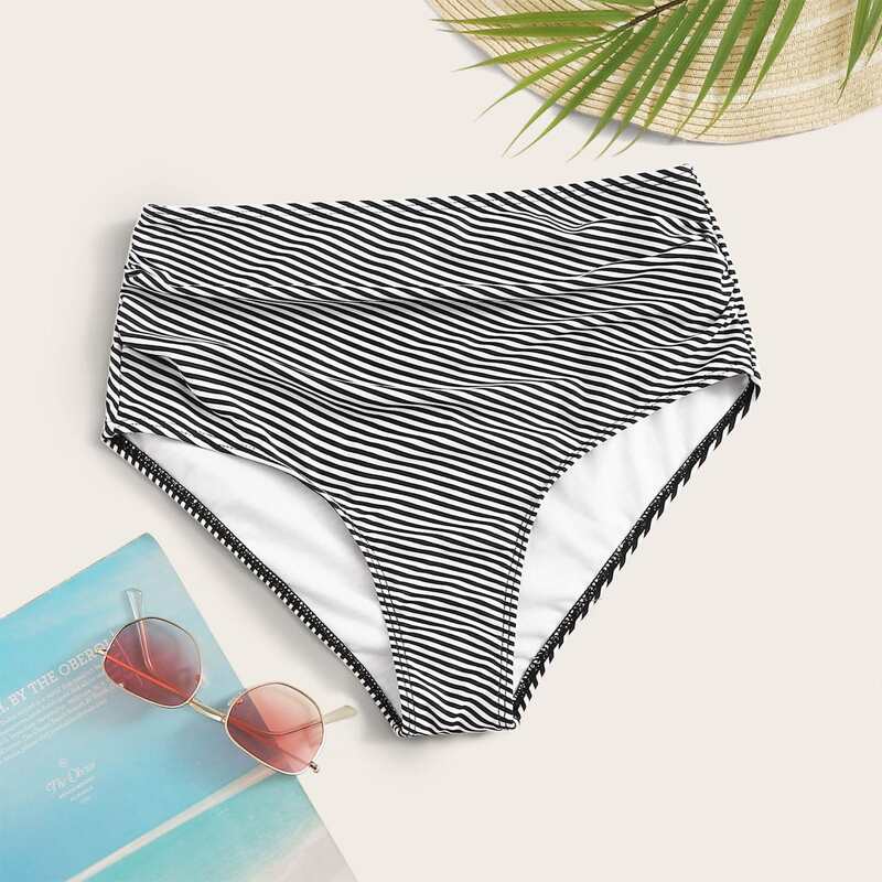 

Striped High Waist Bikini Panty, Black and white
