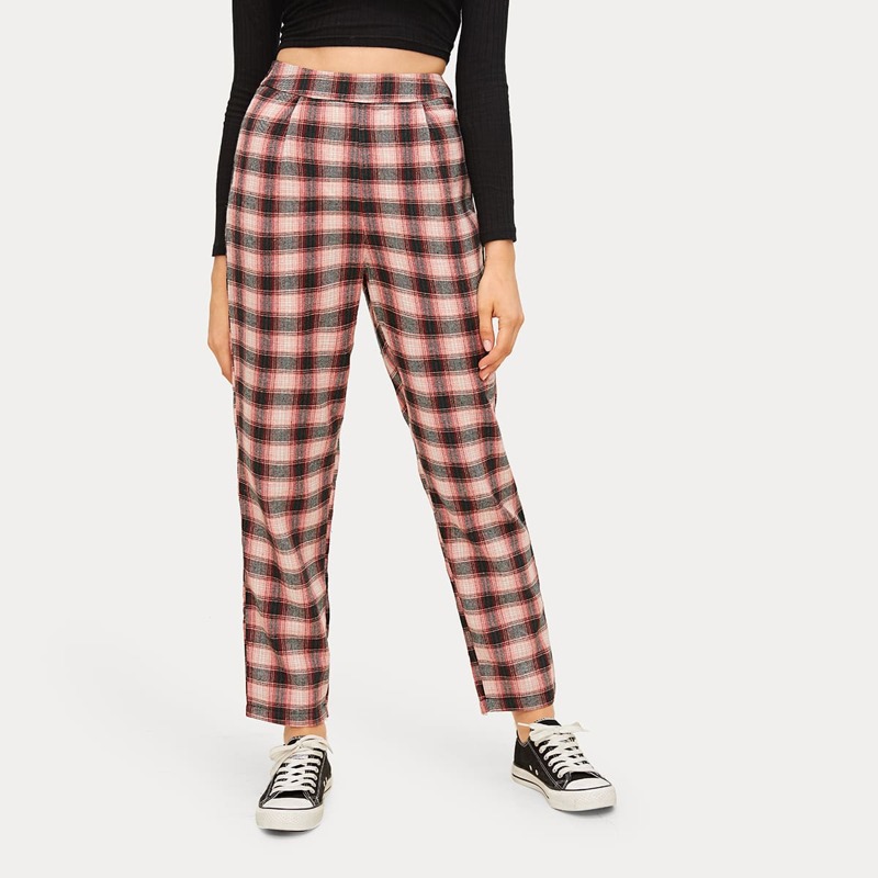 

Plaid Elastic Waist Straight Leg Pants, Multicolor