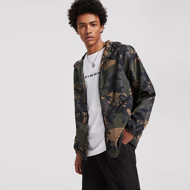 

Guys Camo Print Hooded Windbreaker Jacket, Multicolor
