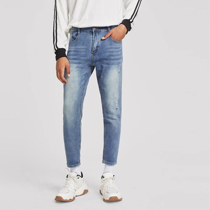 

Guys Ripped Roll Up Hem Skinny Jeans, Blue