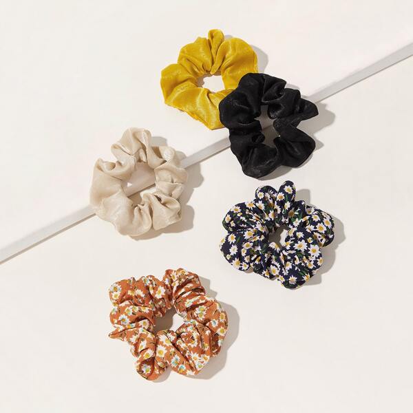 

5pcs Girls Daisy Pattern Scrunchie, Multicolor