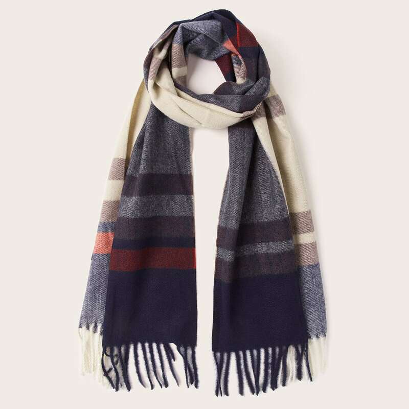 

Guys Plaid Fringe Hem Scarf, Multicolor