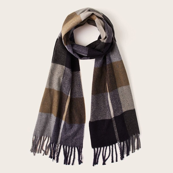 

Men Plaid Fringe Hem Scarf, Multicolor