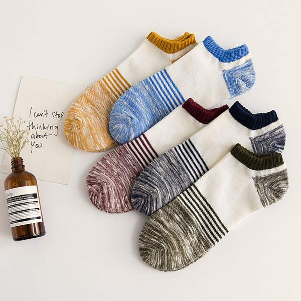 

5pairs Men Striped Pattern Socks, Multicolor