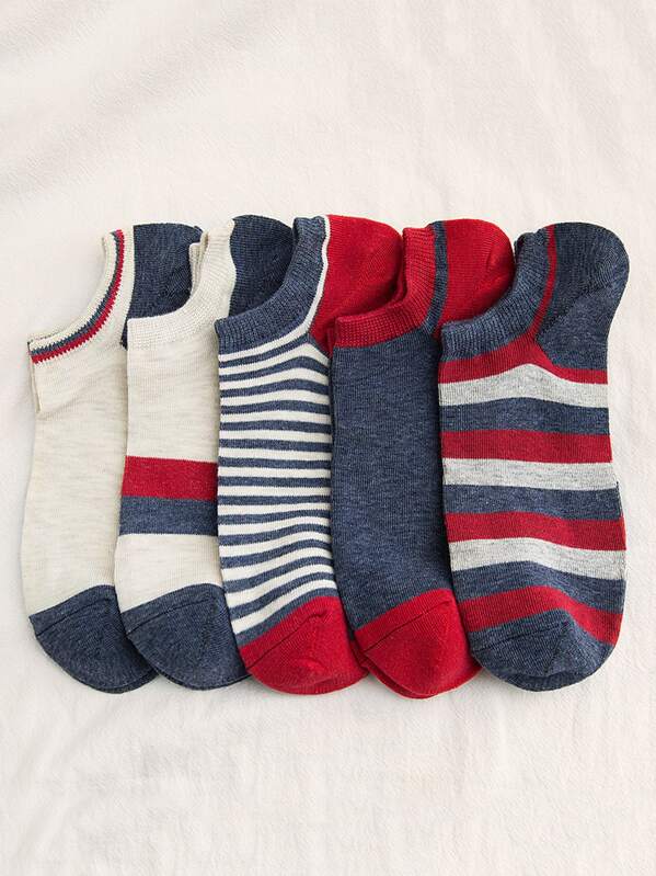 

5pairs Men Striped Pattern Socks, Multicolor