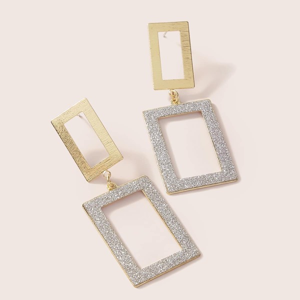 

1pair Glitter Open Rectangle Drop Earrings, Multicolor