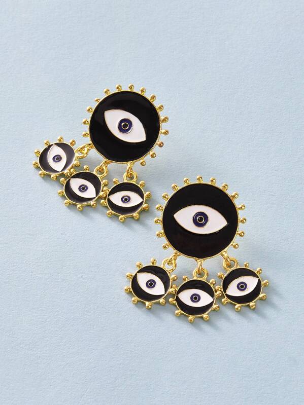 

1pair Eye Drop Earrings, Black and white