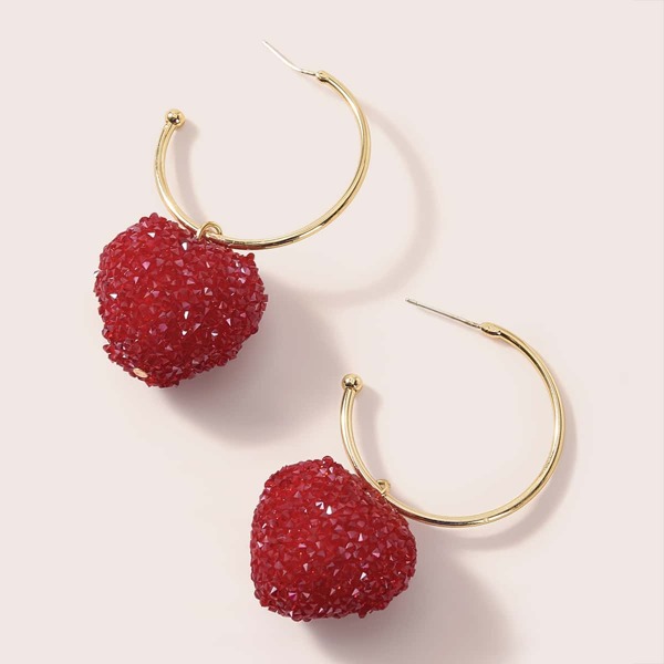 

1pair Cuff Ring Decor Heart Drop Earrings, Multicolor