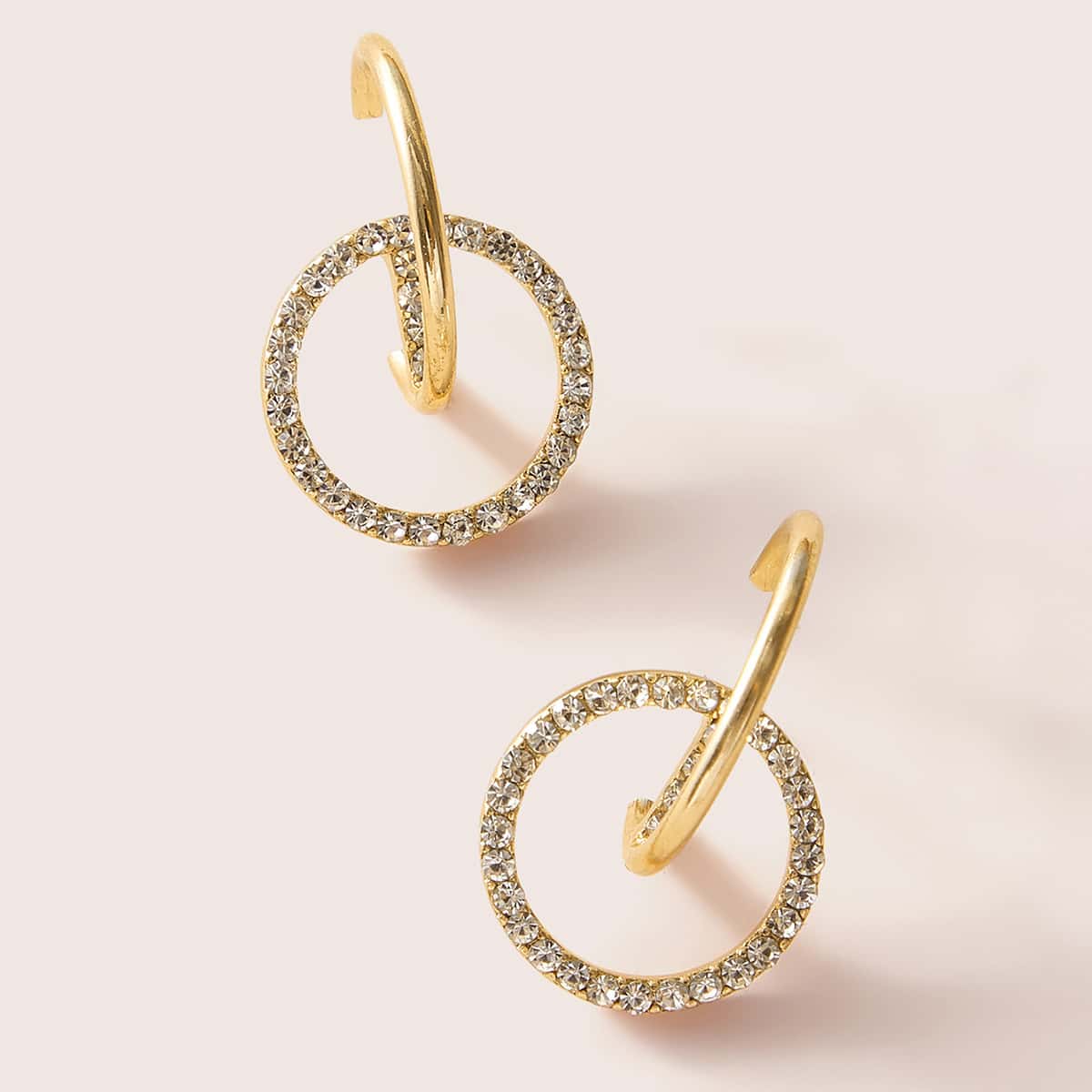 

1pair Rhinestone Engraved Link Hoop Earrings, Gold