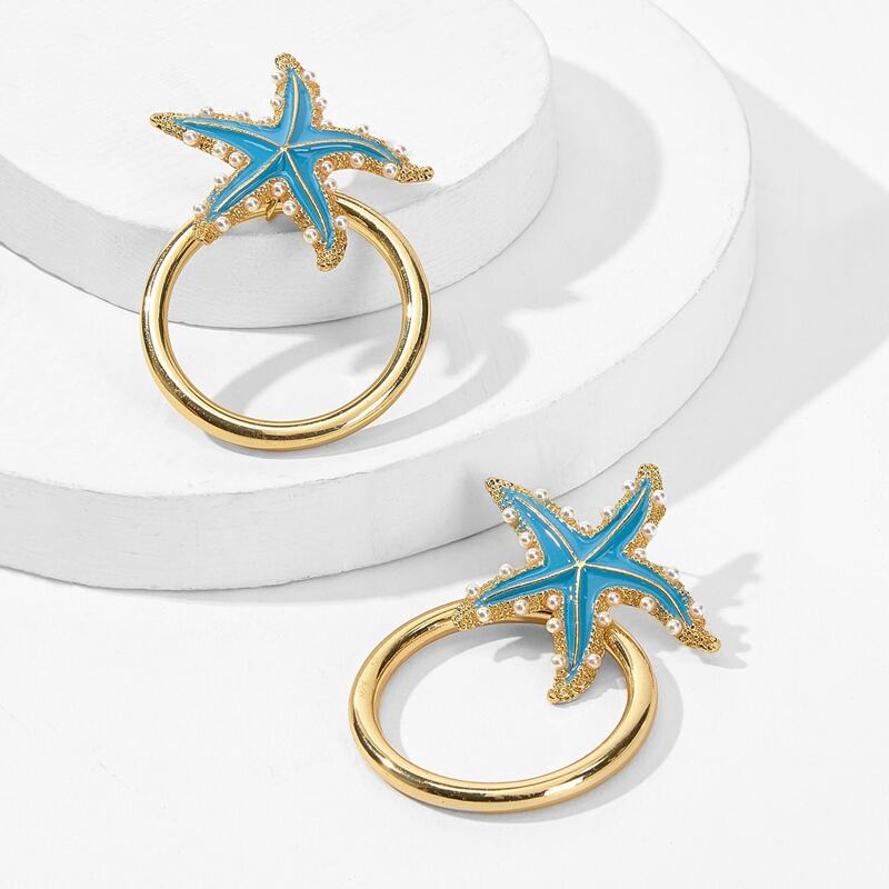 

1pair Starfish Decor Hoop Earrings, Gold
