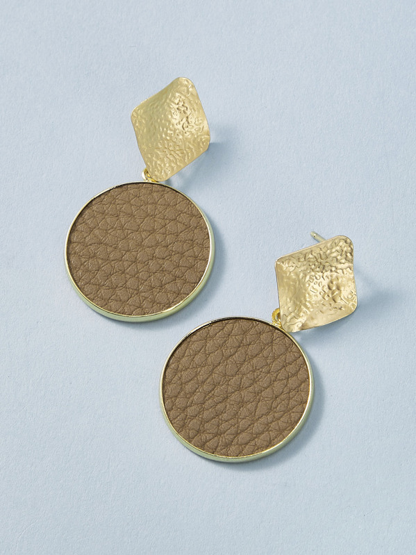 

1pair Rhombus Decor Round Drop Earrings, Multicolor