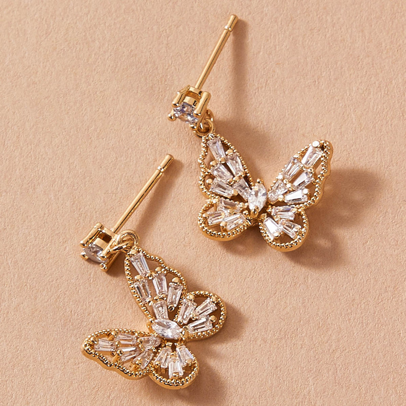 

1pair Stone Decor Butterfly Drop Earrings, Gold