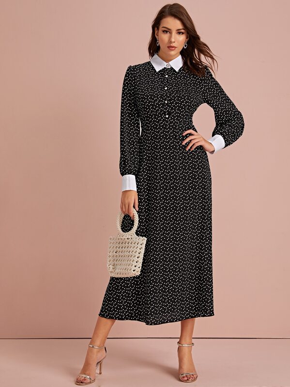 

Contrast Collar Confetti Heart Shirt Dress, Black, MARTINA