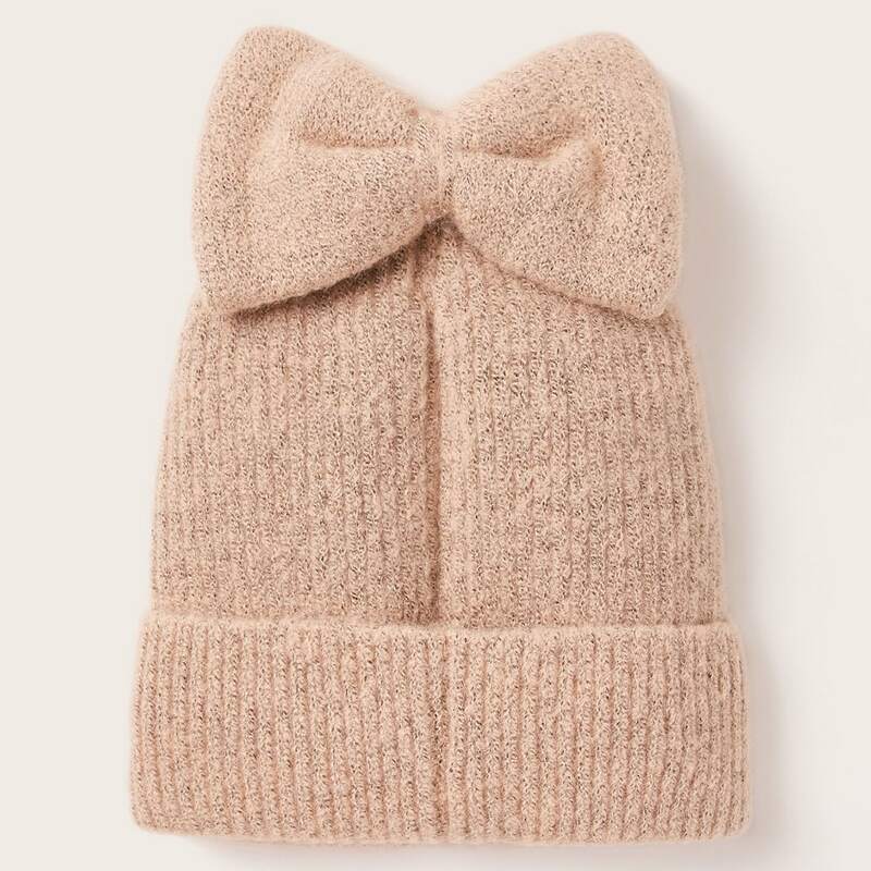 

Bow Knot Decor Knit Beanie, Beige
